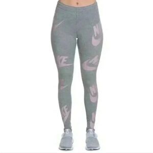 Nike Gray and Pink Logo Leggings